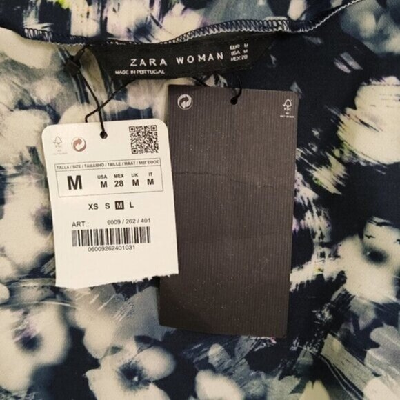 ZARA WOMAN Blue White Floral IKAT print Dress M NEW - Picture 8 of 10